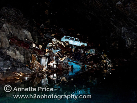 "Car gravewyard" in Gaewern Slate Mine. North Wales, UK