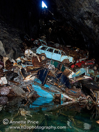 "Car gravewyard" in Gaewern Slate Mine. North Wales, UK