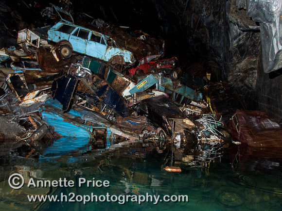 "The Car Graveyard" in Gaewern Slate Mine. North Wales, UK.