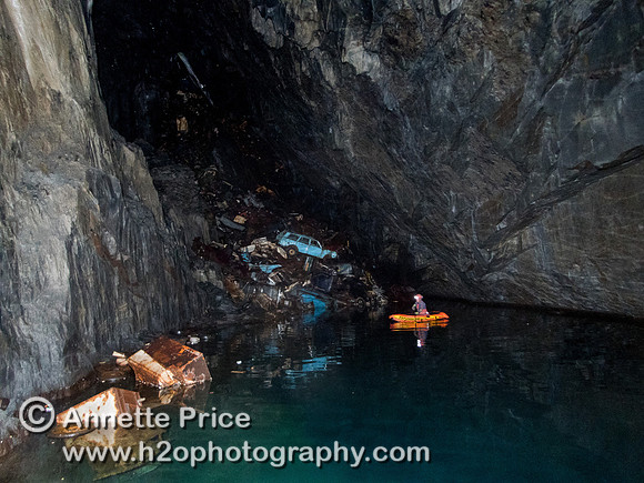 Neil Montgomery admires the cars in Gaewern Slate Mine. North Wales, UK