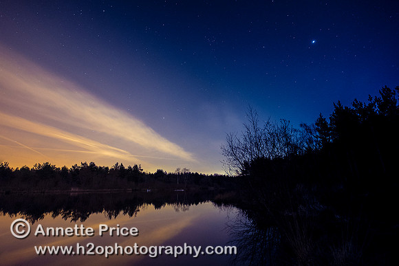 Jupiter and stars, Bramshill Lake, near Reading, UK