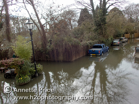High water on the River Thames. White Swan Pub - Twickenham, London.