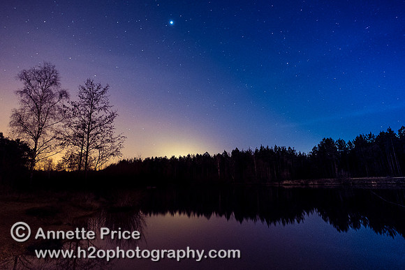 Jupiter and stars, Bramshill Lake, near Reading, UK