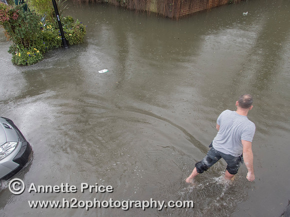 High water on the River Thames. White Swan Pub - Twickenham, London.