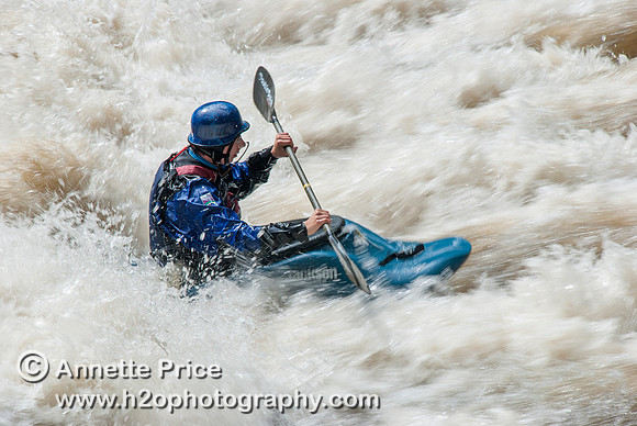 Kayaking on Shepperton Weir, River Thames, UK