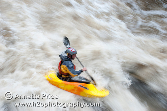 Kayaking on Shepperton Weir, River Thames, UK