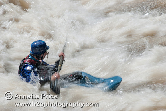 Kayaking on Shepperton Weir, River Thames, UK