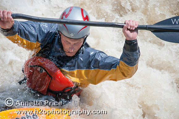 Kayaking on Shepperton Weir, River Thames, UK