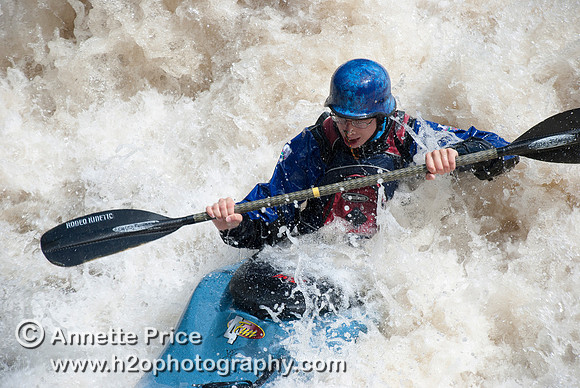 Kayaking on Shepperton Weir, River Thames, UK