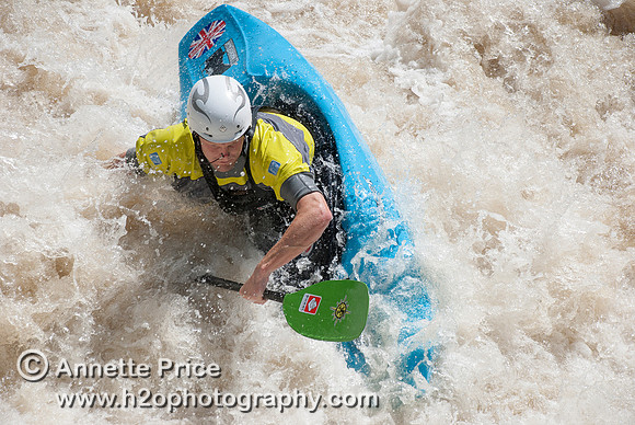 Kayaking on Shepperton Weir, River Thames, UK