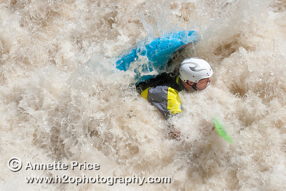 Kayaking on Shepperton Weir, River Thames, UK