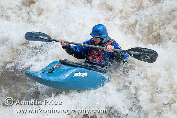 Kayaking on Shepperton Weir, River Thames, UK