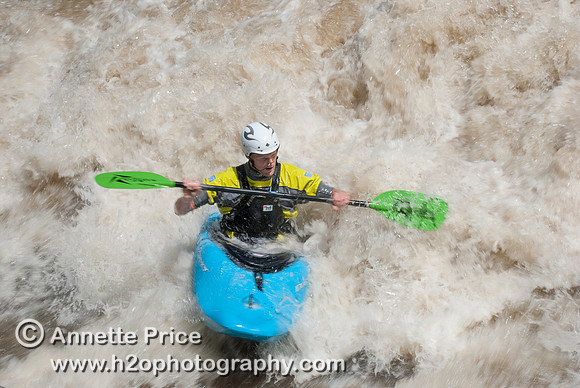Kayaking on Shepperton Weir, River Thames, UK
