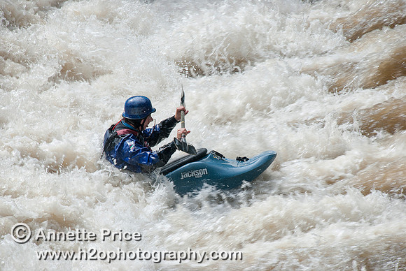 Kayaking on Shepperton Weir, River Thames, UK