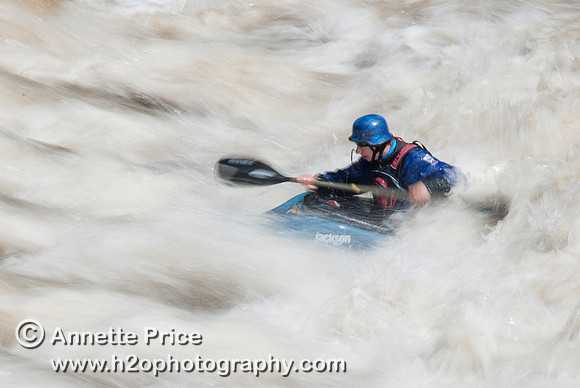 Kayaking on Shepperton Weir, River Thames, UK
