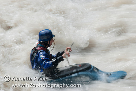 Kayaking on Shepperton Weir, River Thames, UK
