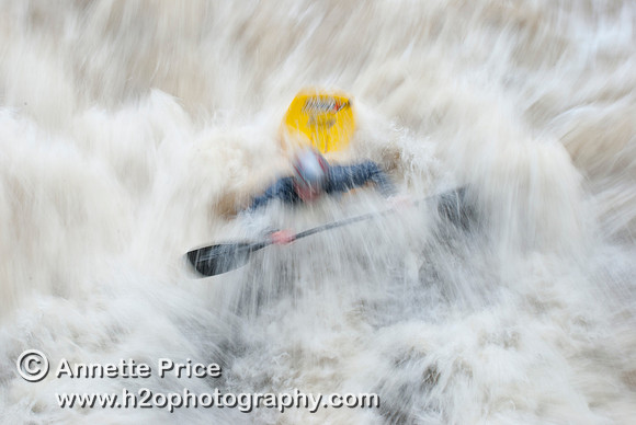 Kayaking on Shepperton Weir, River Thames, UK