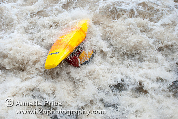 Kayaking on Shepperton Weir, River Thames, UK