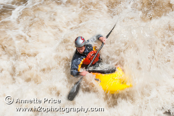 Kayaking on Shepperton Weir, River Thames, UK