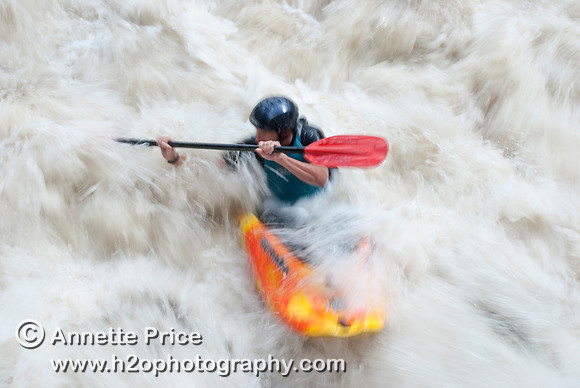 Kayaking on Shepperton Weir, River Thames, UK