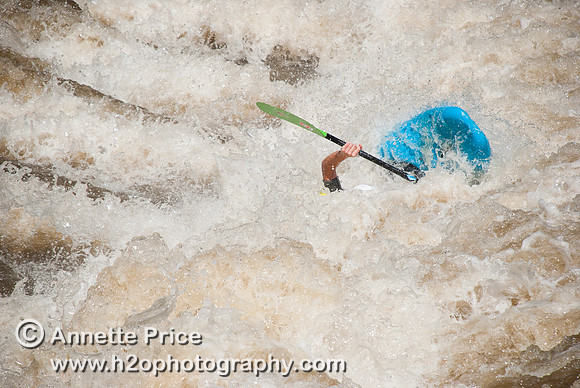 Kayaking on Shepperton Weir, River Thames, UK