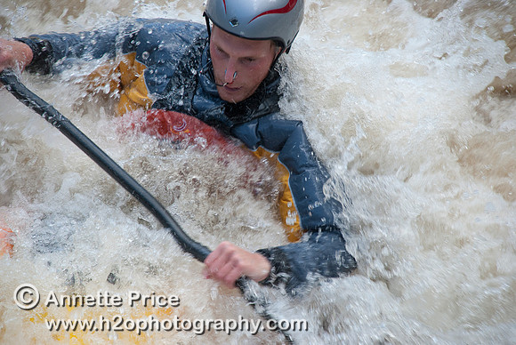 Kayaking on Shepperton Weir, River Thames, UK