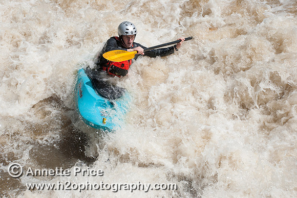 Kayaking on Shepperton Weir, River Thames, UK