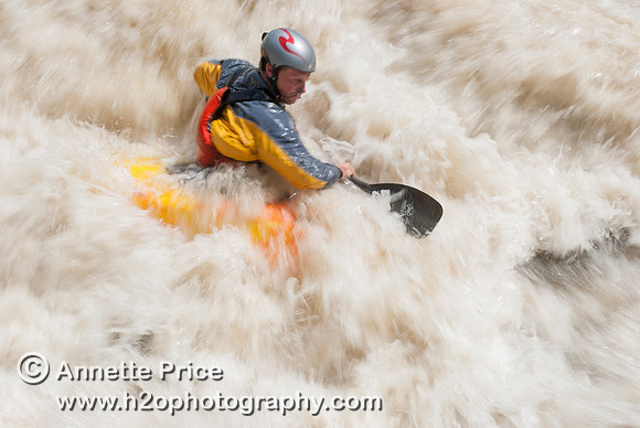 Kayaking on Shepperton Weir, River Thames, UK