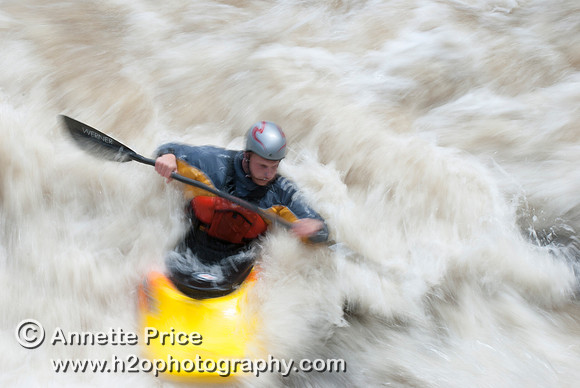 Kayaking on Shepperton Weir, River Thames, UK