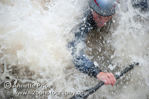 Kayaking on Shepperton Weir, River Thames, UK