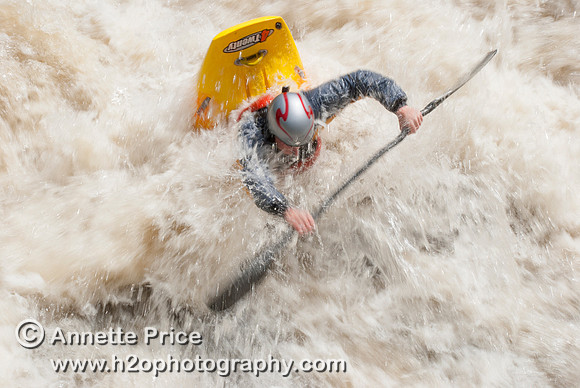 Kayaking on Shepperton Weir, River Thames, UK