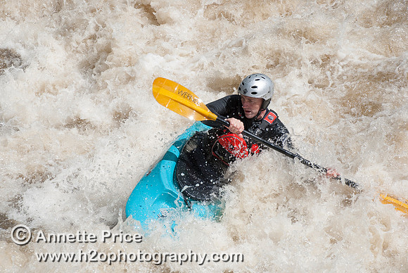 Kayaking on Shepperton Weir, River Thames, UK