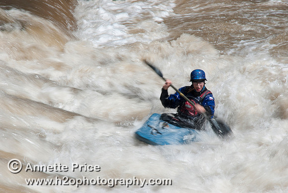 Kayaking on Shepperton Weir, River Thames, UK
