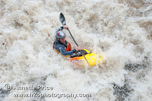Kayaking on Shepperton Weir, River Thames, UK