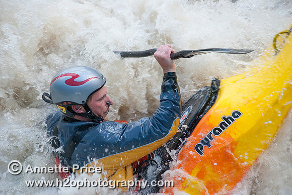 Kayaking on Shepperton Weir, River Thames, UK