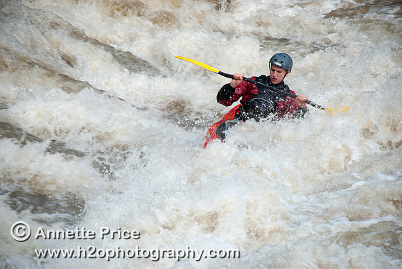 Kayaking on Shepperton Weir, River Thames, UK