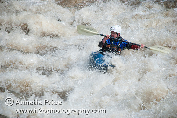 Kayaking on Shepperton Weir, River Thames, UK