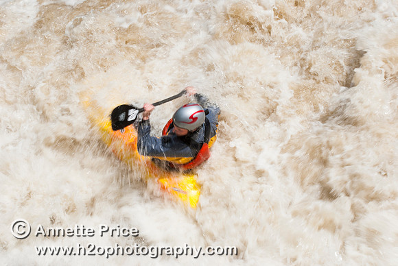 Kayaking on Shepperton Weir, River Thames, UK