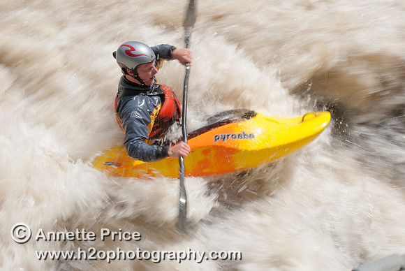 Kayaking on Shepperton Weir, River Thames, UK