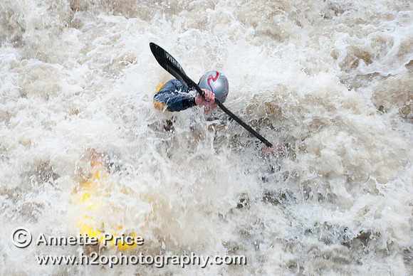 Kayaking on Shepperton Weir, River Thames, UK