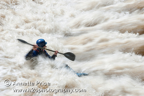 Kayaking on Shepperton Weir, River Thames, UK