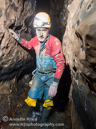 Paul Stacey in Slaughter Stream Cave, South Wales, UK