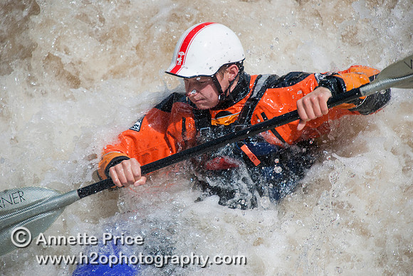 Kayaking on Shepperton Weir, River Thames, UK