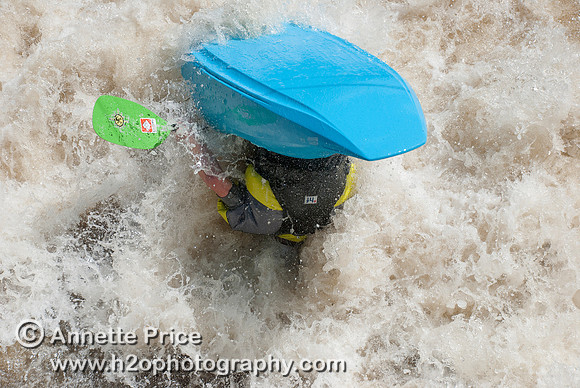 Kayaking on Shepperton Weir, River Thames, UK
