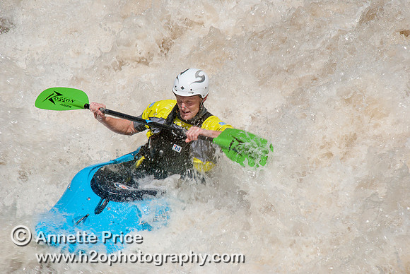 Kayaking on Shepperton Weir, River Thames, UK