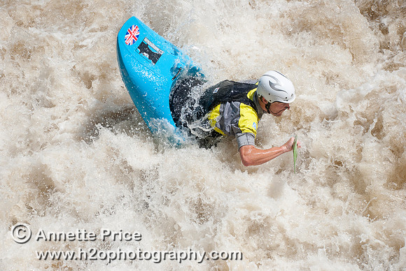 Kayaking on Shepperton Weir, River Thames, UK