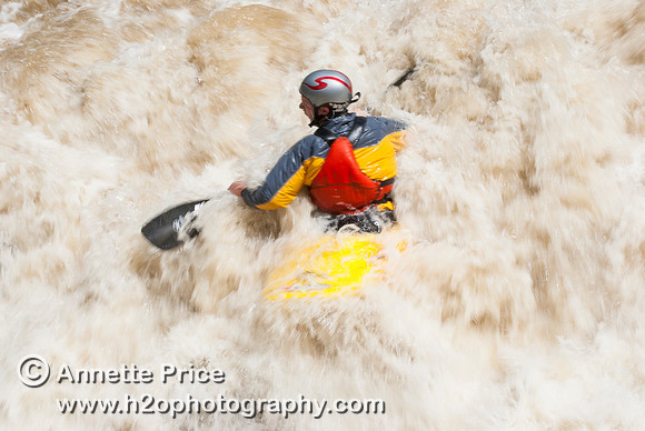 Kayaking on Shepperton Weir, River Thames, UK