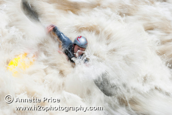 Kayaking on Shepperton Weir, River Thames, UK