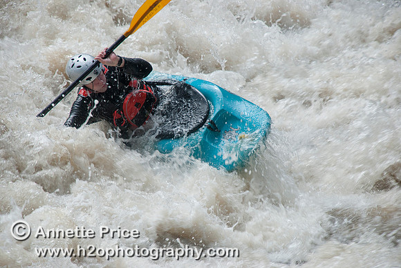 Kayaking on Shepperton Weir, River Thames, UK