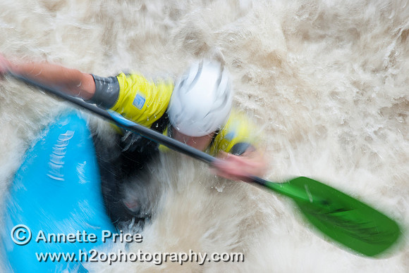 Kayaking on Shepperton Weir, River Thames, UK